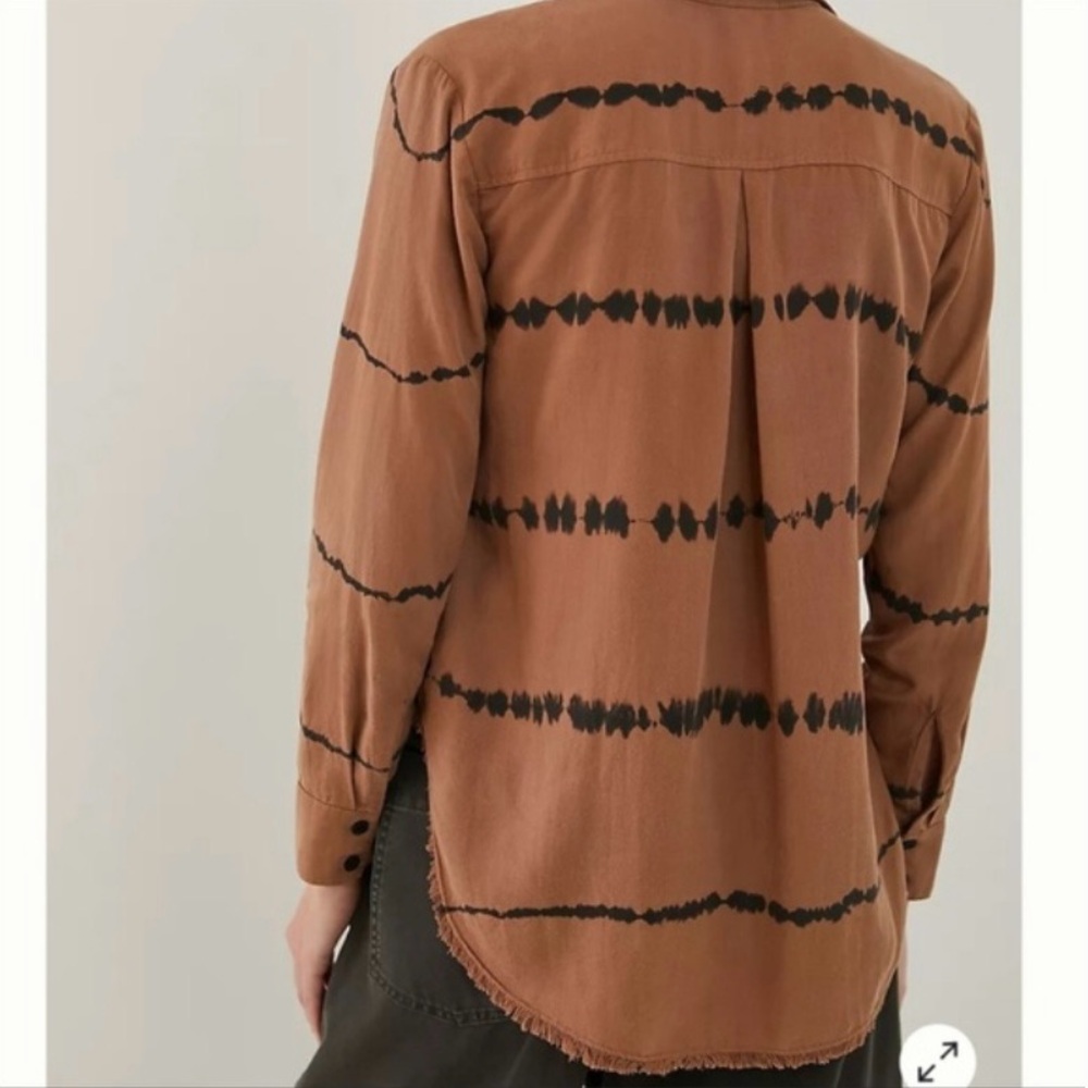 Anthropologie Cloth & Stone Edie Brown Tie Dye Button Down Blouse - Picture 3 of 15